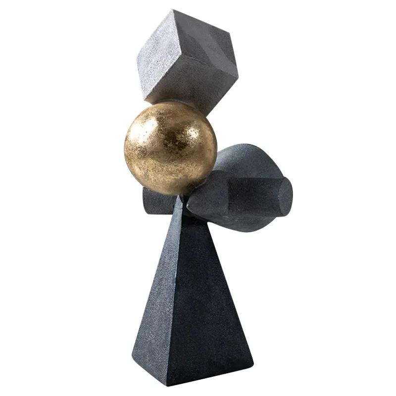 Pryskyřičné řemesla Geometrická abstraktní socha Facetované sošky Trojúhelníkové zlaté koule Dekorativní figurky Domácí dekorační doplňky