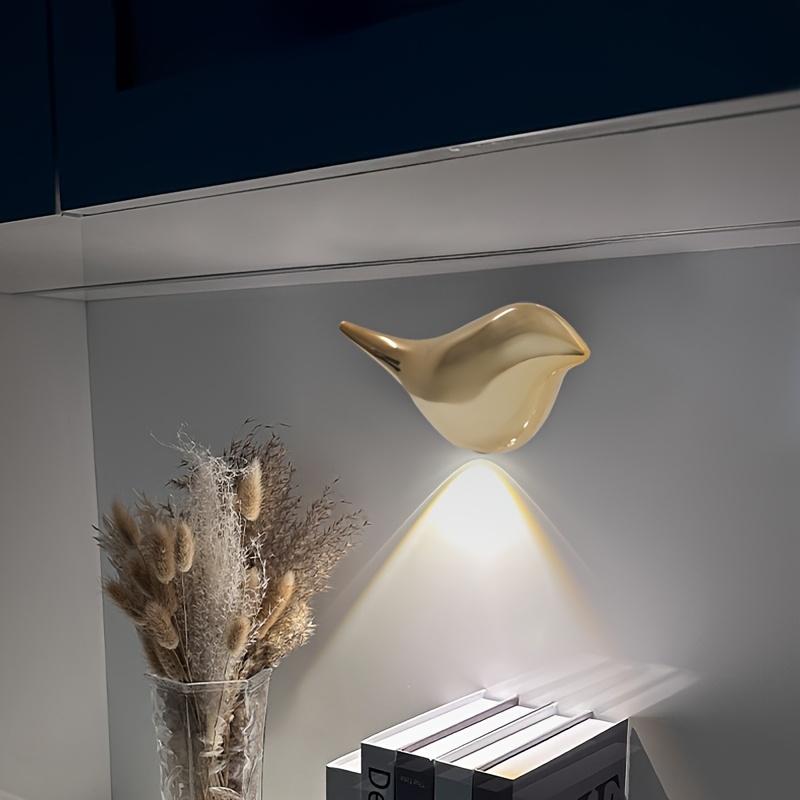 Rechargeable Motion Sensor Bird Night Light, Gold Modern Wall Lamp with 3 Modes, Dimmable LED Night Light for Bedroom Hallway