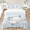 3pcs Blue Grid Pochacco Bedding Set, Including 1 Quilt Cover and 2 Pillow Shams, Without Filling, Soft and Comfortable Home Bedroom Fabric,