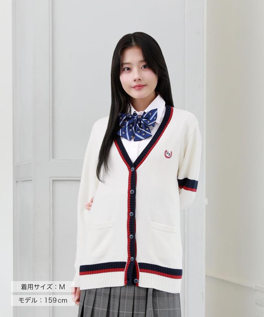 Konomi White x Red Striped School High Junior and High Popular Suitable for School Entrance Available in and Slim Size M ARCC-1015 Girls' Cardigan,
