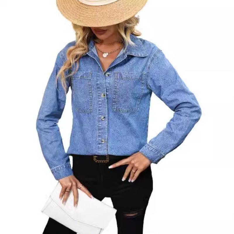 Women's European and American INS Loose Washed Blue Denim Shirt Jacket