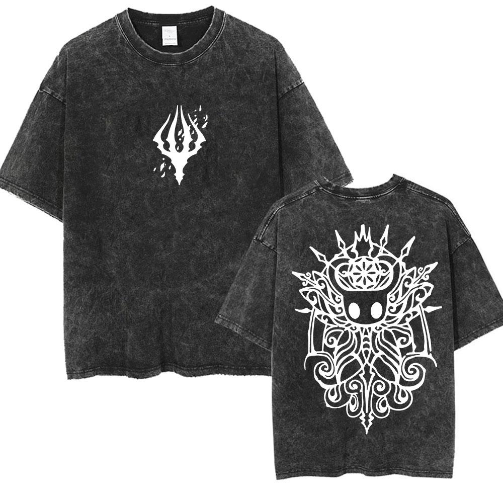 Baggy Y2K Punk Japanese Anime Worn Out T-shirt Vintage Washed Unisex Dark Fantasy Hollow Line Art Totem Print Oversized Shirts