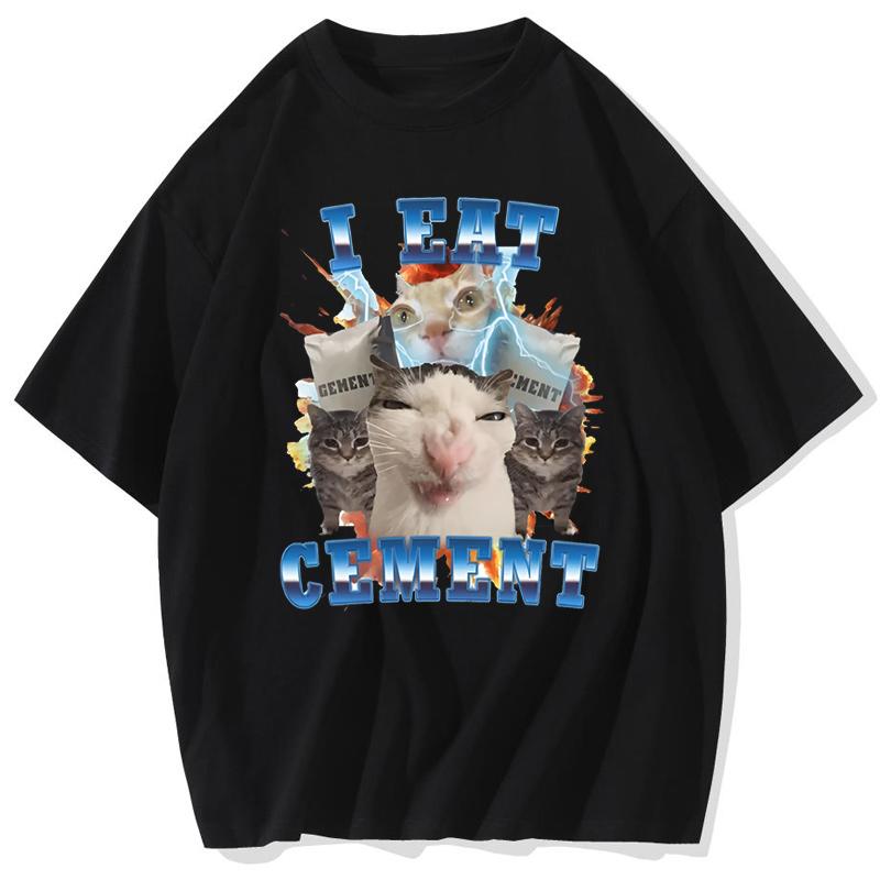 

I Eat Cement Funny Cat Meme Tee Shirt Cotton Short Sleeve Stupid Ugly Cats Printed T Shirt Casual Clothing Graphic TShirt Tees S