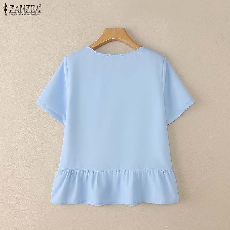 ZANZEA Women Casual V-Neck Short Sleeve Floral Print Blouse