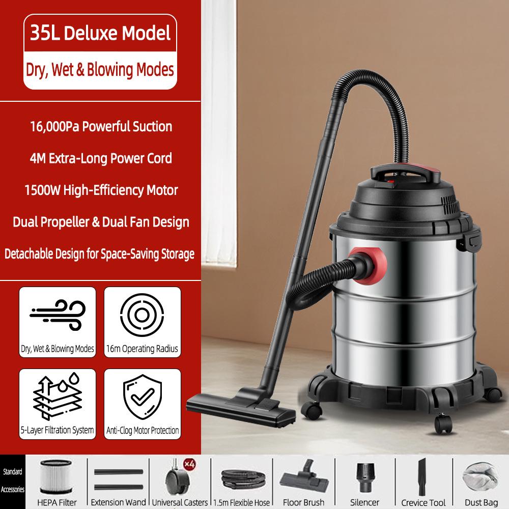 High-Power Three-in-One Wet Dry Vacuum Cleaner with Strong Suction for Household and Commercial Use