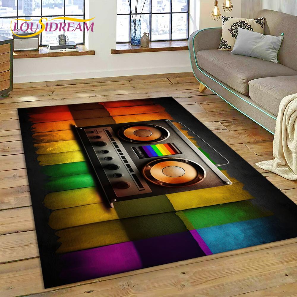 Alfombra con grabadora de casete de música 3D, instrumento de CD retro, para dormitorio, sala de estar, decoración del sofá del hogar, alfombra de suelo para decoración infantil
