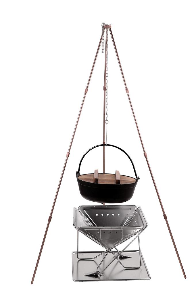 Camping Moon MS-105-BRZ Tripod L 4patrový skládací stativ na oheň Nosnost 15 kg Úložné pouzdro součástí balení