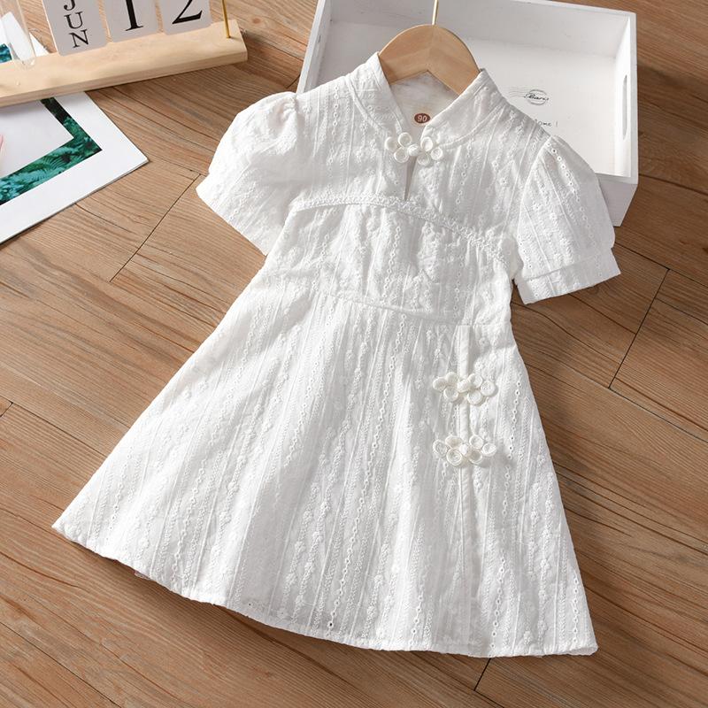 Girls Summer Cheongsam Dress Short Sleeve Hanfu Princess Skirt Kids Stylish Chinese Dress 90cm белый