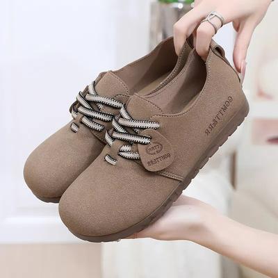 Schuhe Damen Frühling und Herbst neue flache Ferse Schnürschuhe Freizeitschuhe Schuhe Retro weiche Sohle runde Spitze atmungsaktive Damenschuhe