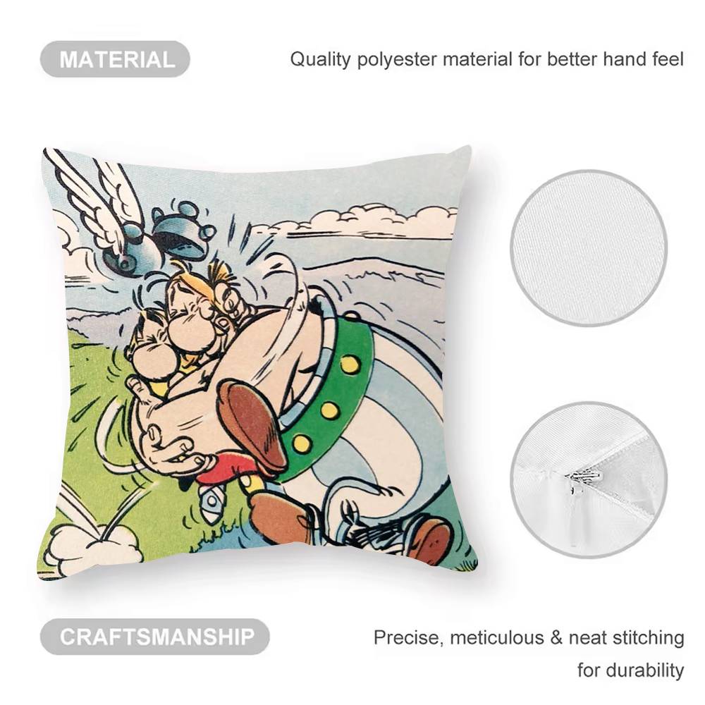 Asterix And O-Obelix Carton Pillow Case  Anti-dustmite Pillowcase Invisible Zipper Silky Short Plush Sofa Cushion Cover