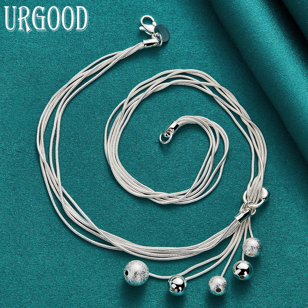 925 Sterling Silver Snake Chain Bead Necklace Fashion Jewelry