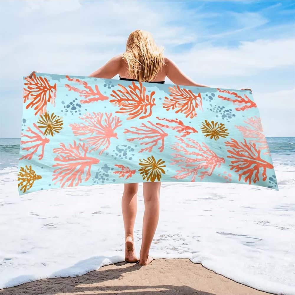 Korallenriff-Print Strandtuch, Lebendiges Exotisches Meeresdesign Leicht Schnelltrocknend Mikrofaser für Pool Yoga Camping Reisen Spaß