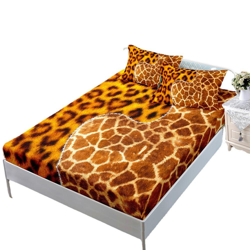 Animal Fur Texture Bed Hat Three-Piece Bed Cover Pillowcase Mattress Protective Cover