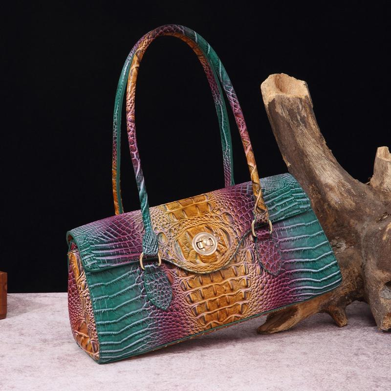 Handbag Shoulder Bag Vintage Tote Bag Underarm Bag Baguette Bag Alligator Print Bag for Women