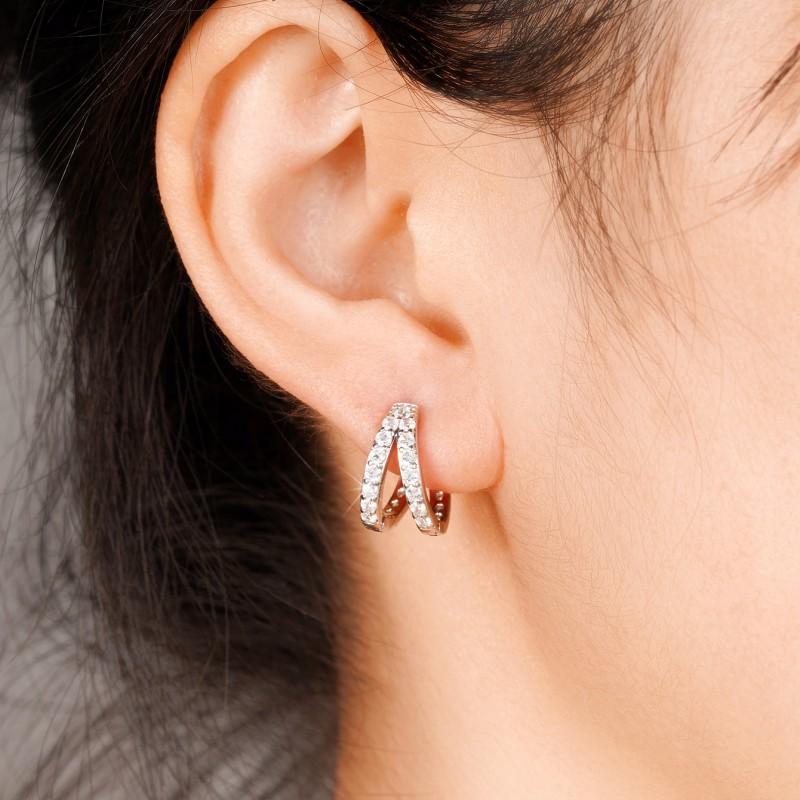 Huitan Simple Stylish Woman Hoop Earrings with Shiny Cubic Zirconia Daily Wearable Fashion Versatile Ear Accessories Jewelry