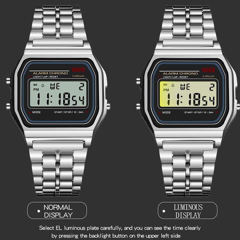 Led Stainless Steel Band Watch Luxury Waterproof Retro Digital Sports Watch Men Women Luminous Electronic Wrist Watch Clock Gift