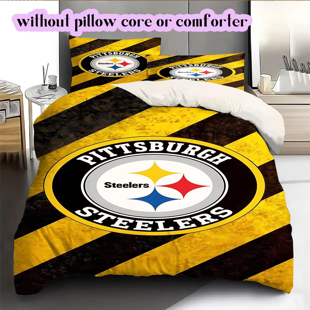 Pittsburgh Steelers Vzorovaná Sada Povlečení Prošívaná Přikrývka Povlak na Polštář Domácí Dekorace Narozeninový Dárek (1 * povlak na peřinu + 2 * povlak na polštář, bez jádra)