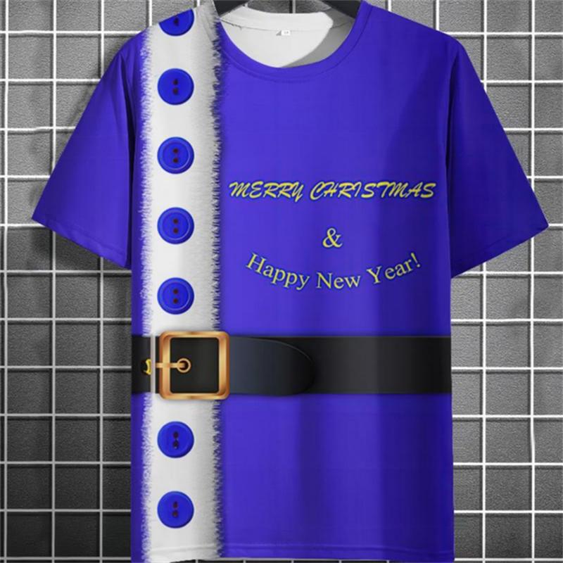 Fashion Christmas Men's T-Shirts Casual Loose Short Sleeve Tops New Year Gift X'mas Clothing Hip Hop Streetwear