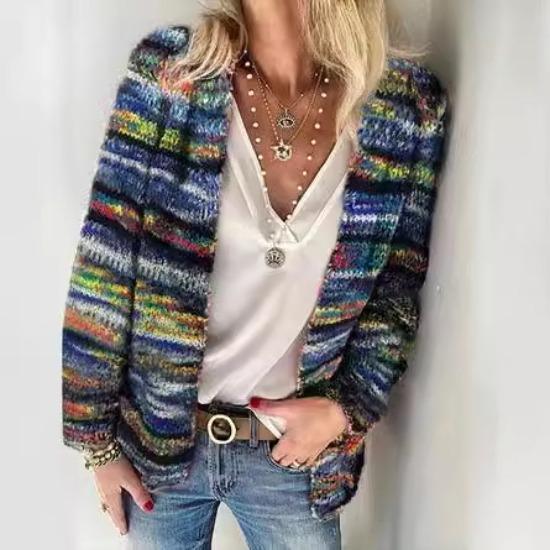 Loose, Sunny, Playful and Colorful Printed Knitted Cardigan for Women in Autumn and Winter