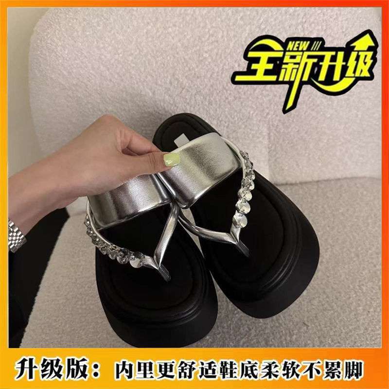 Korean fairy style elegant solid color muffin bottom slippers 2025 new Korean version fashion pearl toe slippers