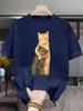 Summer 100 Pure Cotton Unisexs And Unisexs Cat Print Round Neck Short Sleeved Couple Gift Street Casual Loose Breathable Tshirt