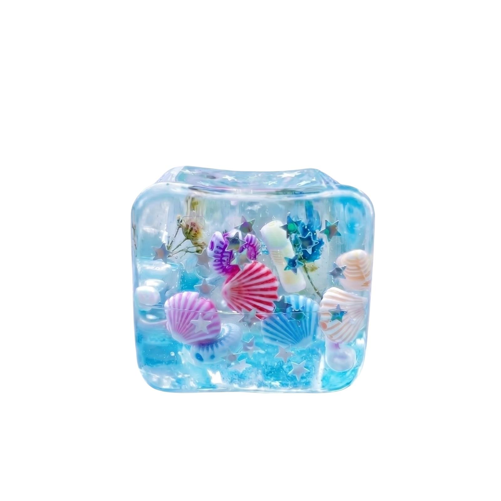 

3D Cartoon Simulation Cube Squeeze Toy Stress Relief Decor with Realistic Shell and Plant Details for Desk and Room Display синий