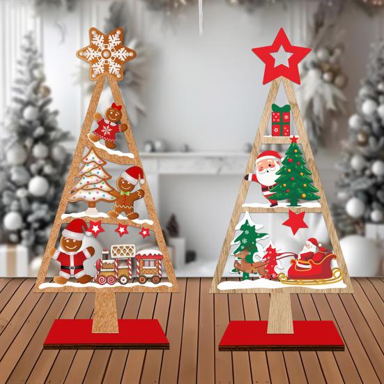 Christmas Ornament Santa Claus Snowman Elk Wooden Tree Desktop Decoration Festive Atmosphere Party Decor