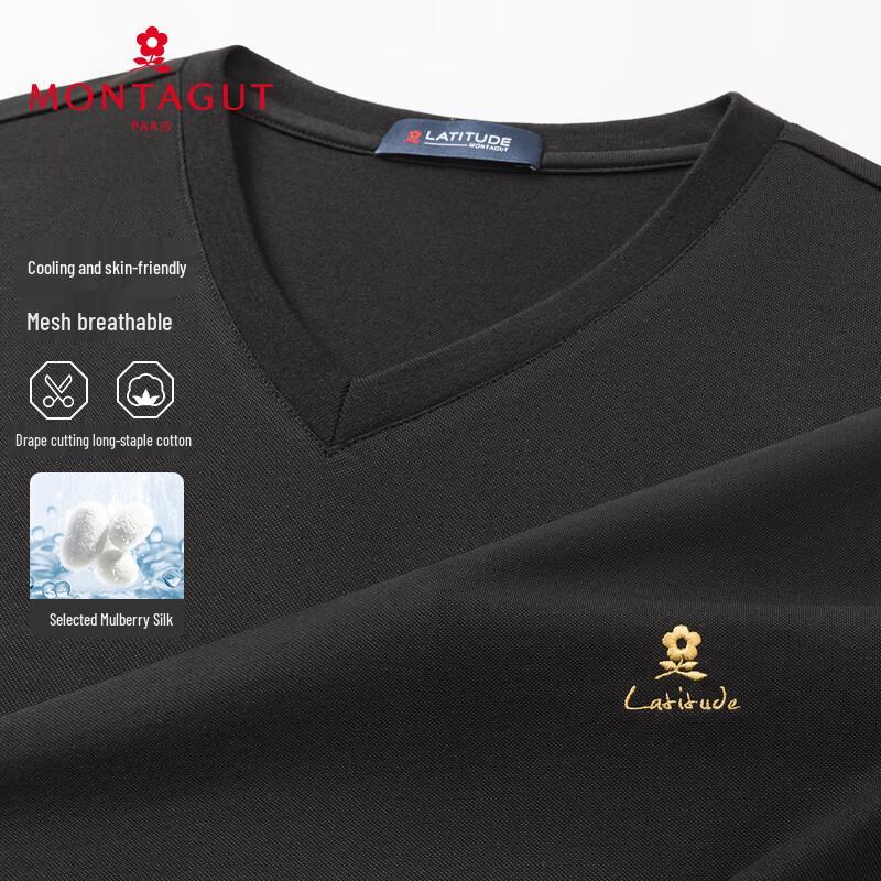 MONTAGUT Men's Summer V-Neck Silk Blend Short Sleeve T-Shirt