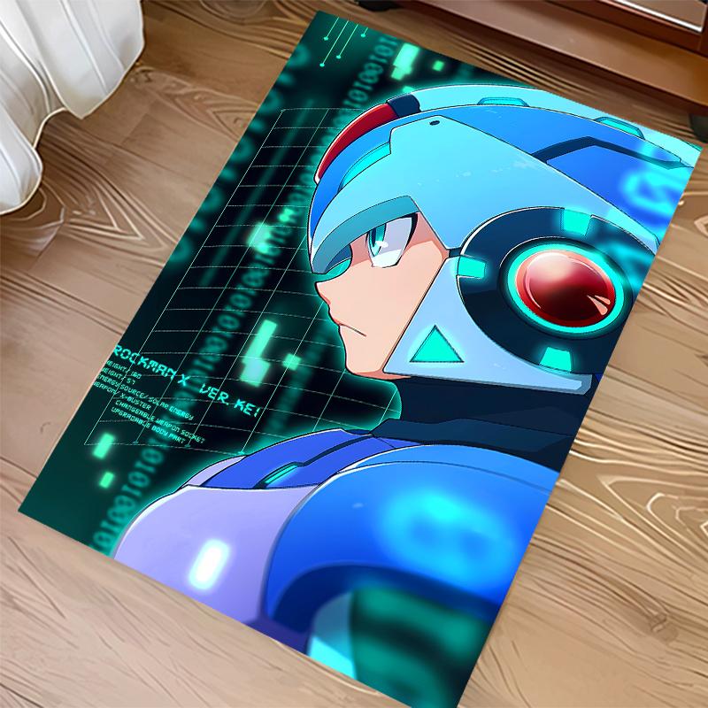 1pc Cartoon Rockman Game Megaman Print Area Rug - Soft, Washable Non-Slip Indoor Mat for Office Chairs, Living Room, Home Office Decorative Rug