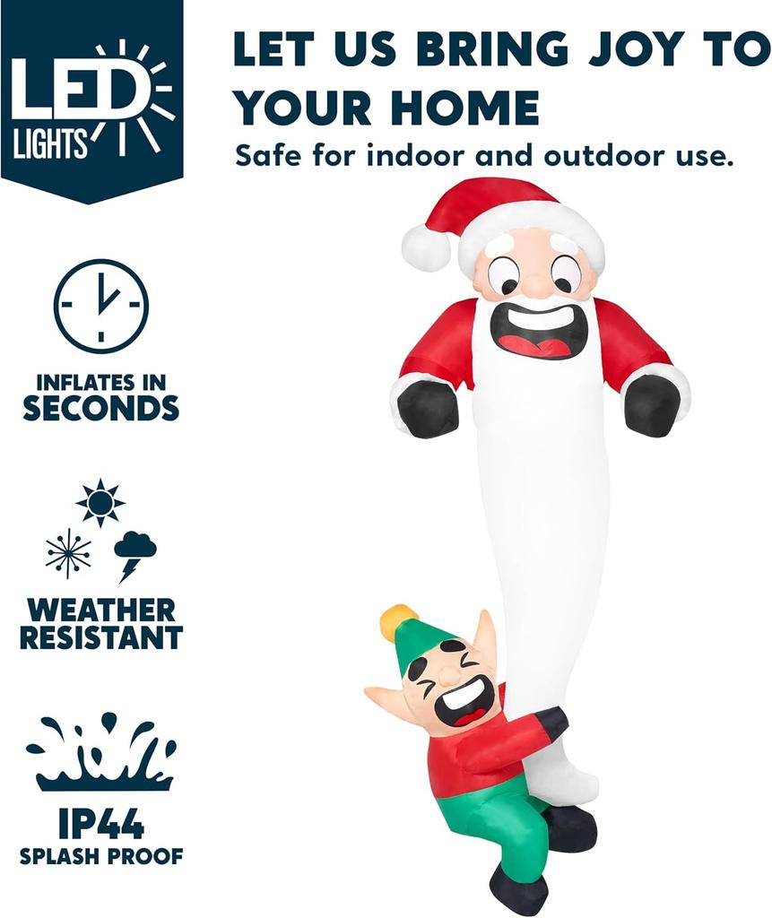 Joyfy 6 FT Christmas Inflatables Outdoor Hanging Elf Dragging Santa Beard with LEDs for Xmas Decor Yard Garden Holiday Party