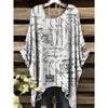 Tessuto Estivo Imitazione Denim Stampa Tie-Dye Orlo Irregolare Girocollo Manica Corta da Donna Abbigliamento Casual da Esterno da Donna