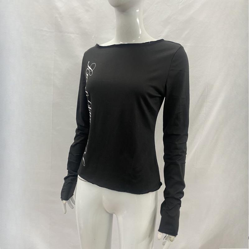 Y2K Spring and Autumn slim fit sexy round neck women's printed gothic style spicy girl long sleeved top
