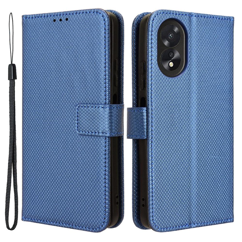 For Oppo A18 4G/A38 4G Leather Phone Case Stand Diamond Texture Protective Phone Cover