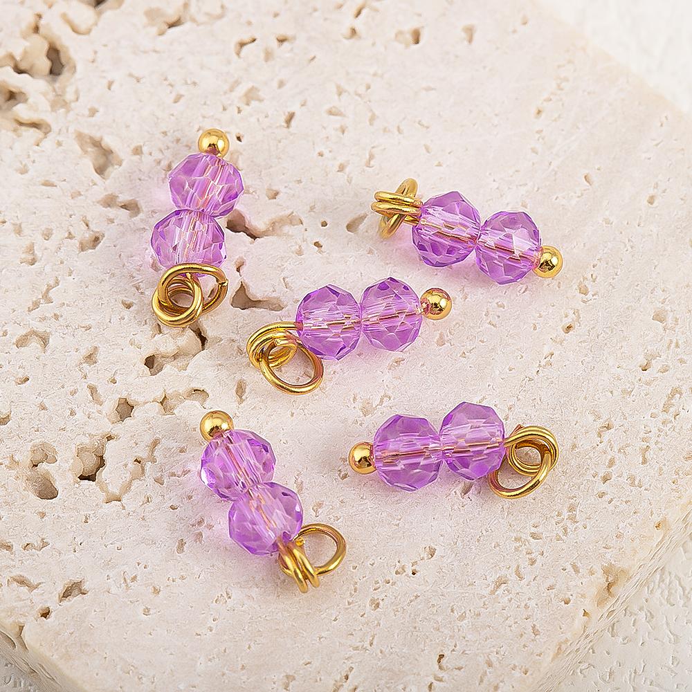 5pcs Multi-faceted Colored Double-bead Stainless Steel Pendant Compact and Exquisite for DIY Hairpin Pendant Accessory Materials