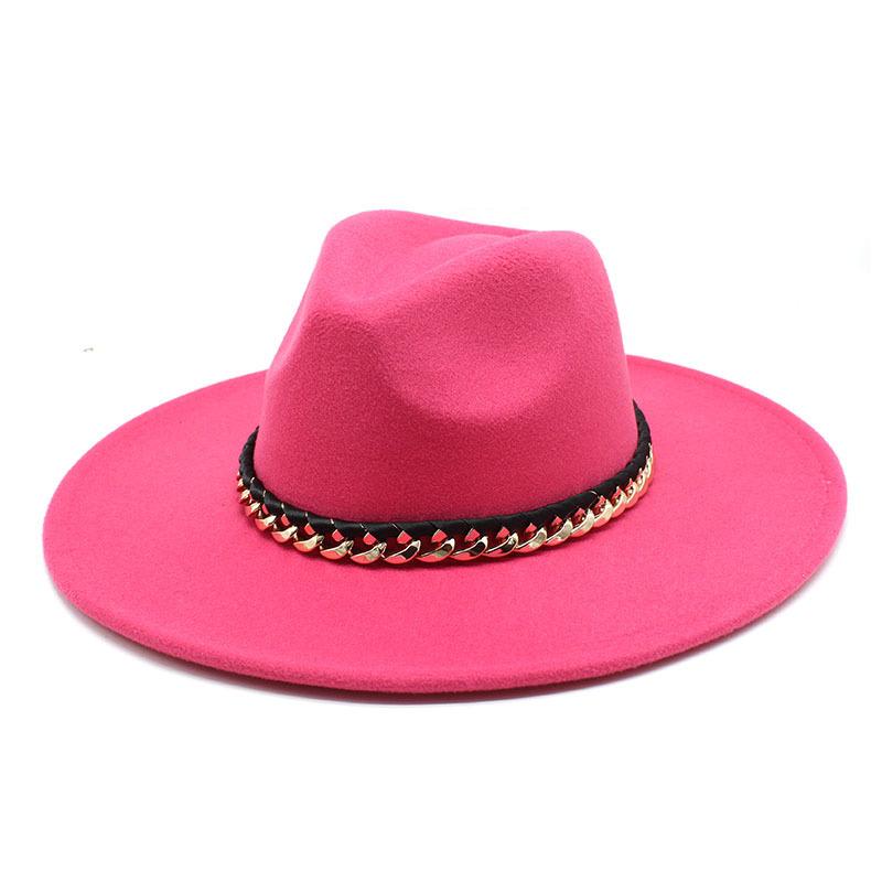 2022 Men'S And Women'S Chain Top Hat Flat Edge Straight Edge Peachheart Top Woolen Jazz Hat