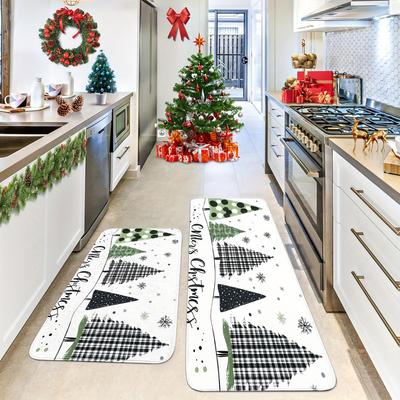 1Pcs Merry Christmas Pattern Floor Mat Modern Kitchen Polyester Rug Non-Slip Colorful Indoor Carpet, For Home Bathroom Bedroom Living Room Decor