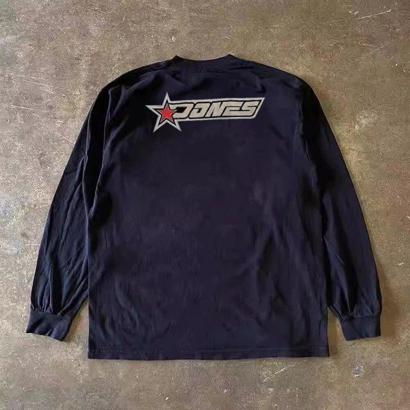 

Зарабатывая деньги на благотворительность 310G Чистый хлопок Не прозрачный! Американская футболка оверсайз с длинными рукавами и принтом Star Bones Street для мужчин и женщин 3A [double yarn pure cotton 310g] Black XL