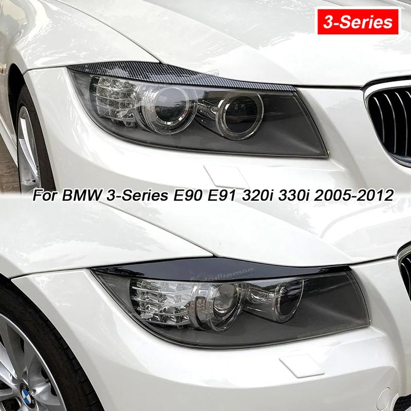 2Pcs Car Headlight Lamp Eyebrows Cover Trim Stickers For BMW 3-Series E90 E91 320I 330I 2005-2012 Glossy Black Car Eyelids Lids