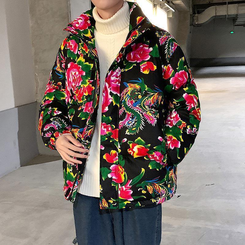 National Style Unisex Northeast Floral Winter Coat - Trendy, Thick, and Loose Fit