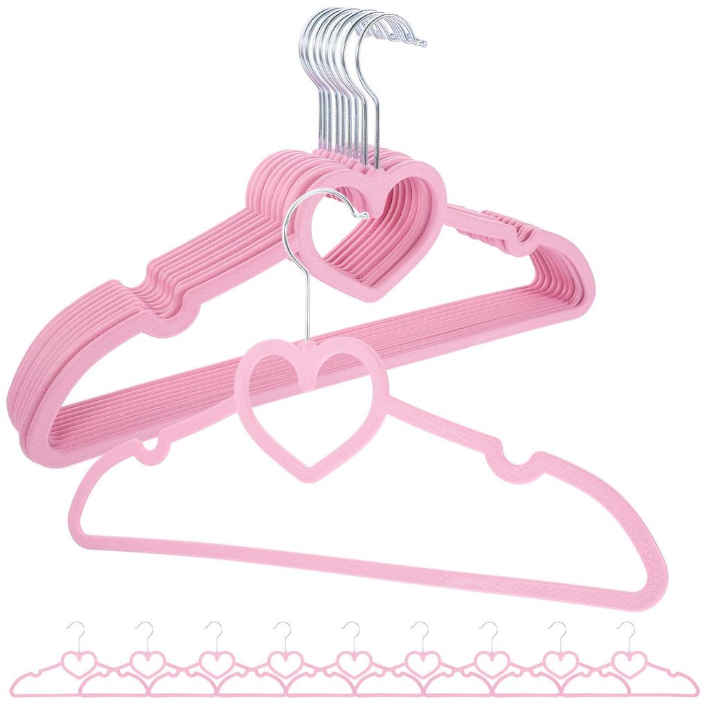 NUOLUX 20-Pack Pink Heart-Shaped Plastic Clothes Hangers with Non-Slip Grips - Perfect for Laundry, Clothes Organization, and Indoor/Outdoor Use. Suit