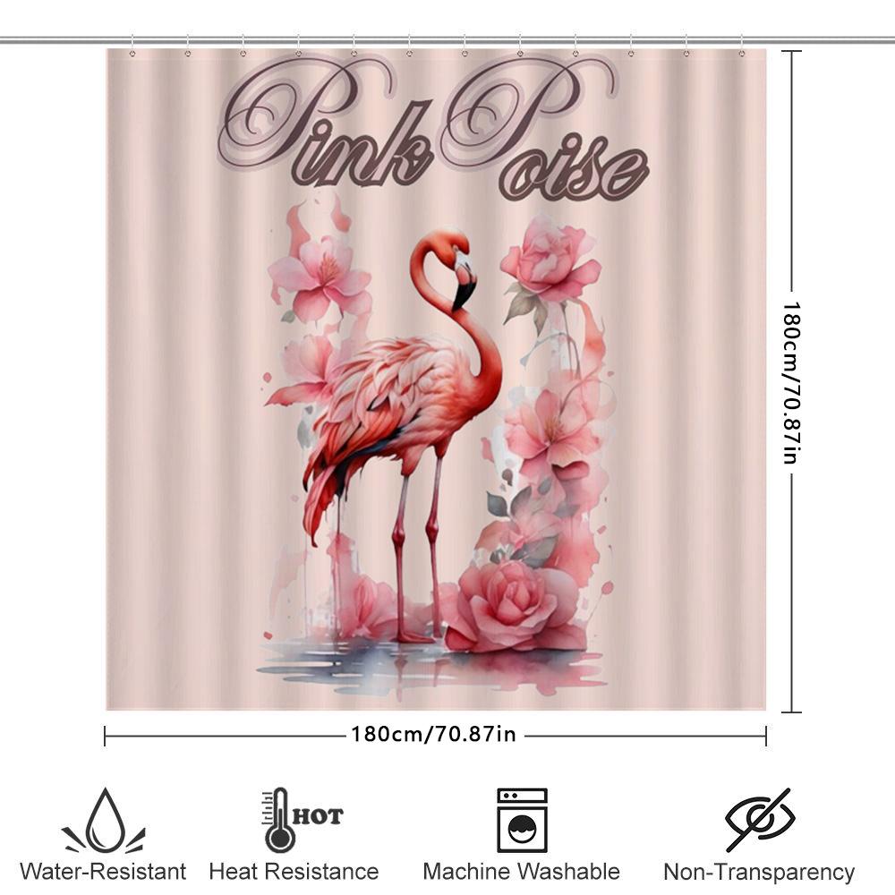 Pink Feather Bath Rug Mat Watercolor Birds Bathroom Decor Shower Curtain with Rod Set Waterproof Pink Floral