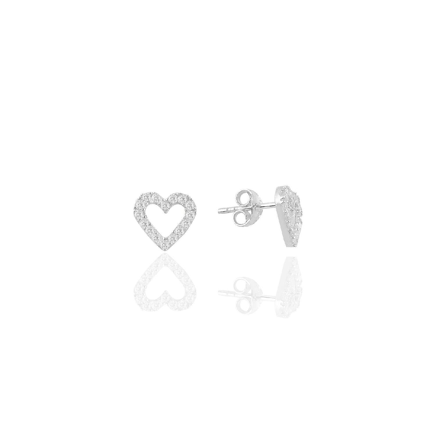 

Серебряные серьги с полыми сердечками из родия и циркона серый