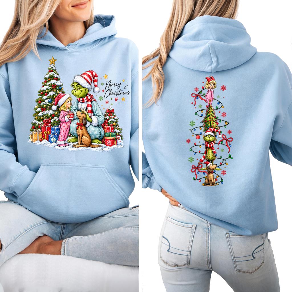 Women's Christmas Print Hooded Sweatshirt Lightweight Long Sleeve Pullover for Holiday