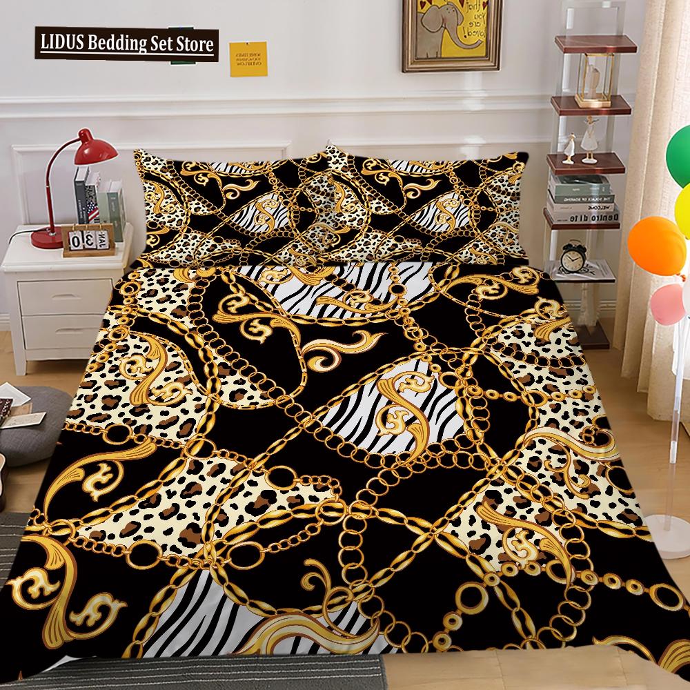 Dark Gold Duvet Cover Set Dull Gold Patterns 3D Luxury Printing Comforter Cover King Queen For Teens Adult Polyester Bedding Set