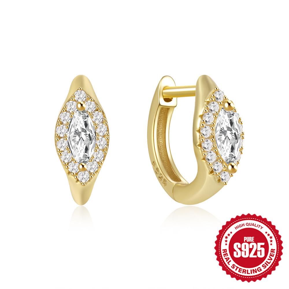 S925 Sterling Silver Personality Diamond Set Love Chain Glossy Luxury Earrings Ear Buckles Earrings Huggie Hoops