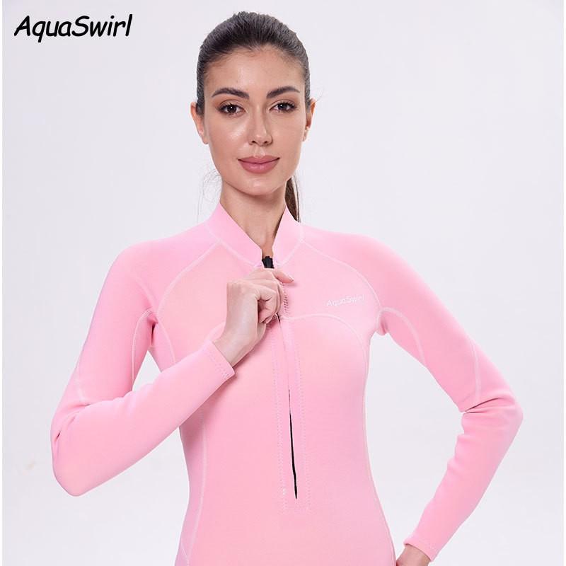Womens 2mm Neoprene Wetsuit Set Long Sleeve Rash Guard Top Bottom UV Protection Snorkeling Surfing Swimwear