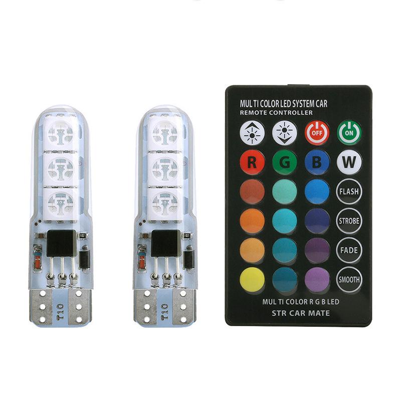 2/4 Pièces T10 Silicone 5050-6Smd Télécommande Lampe de Lecture Rgb Coloré Plaque d'Immatriculation Mini Lampe Pour Voiture/Moto