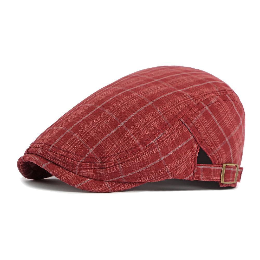 Summer Breathable Plaid Forward Cap British Vintage Cap Adjustable Unisex Beret