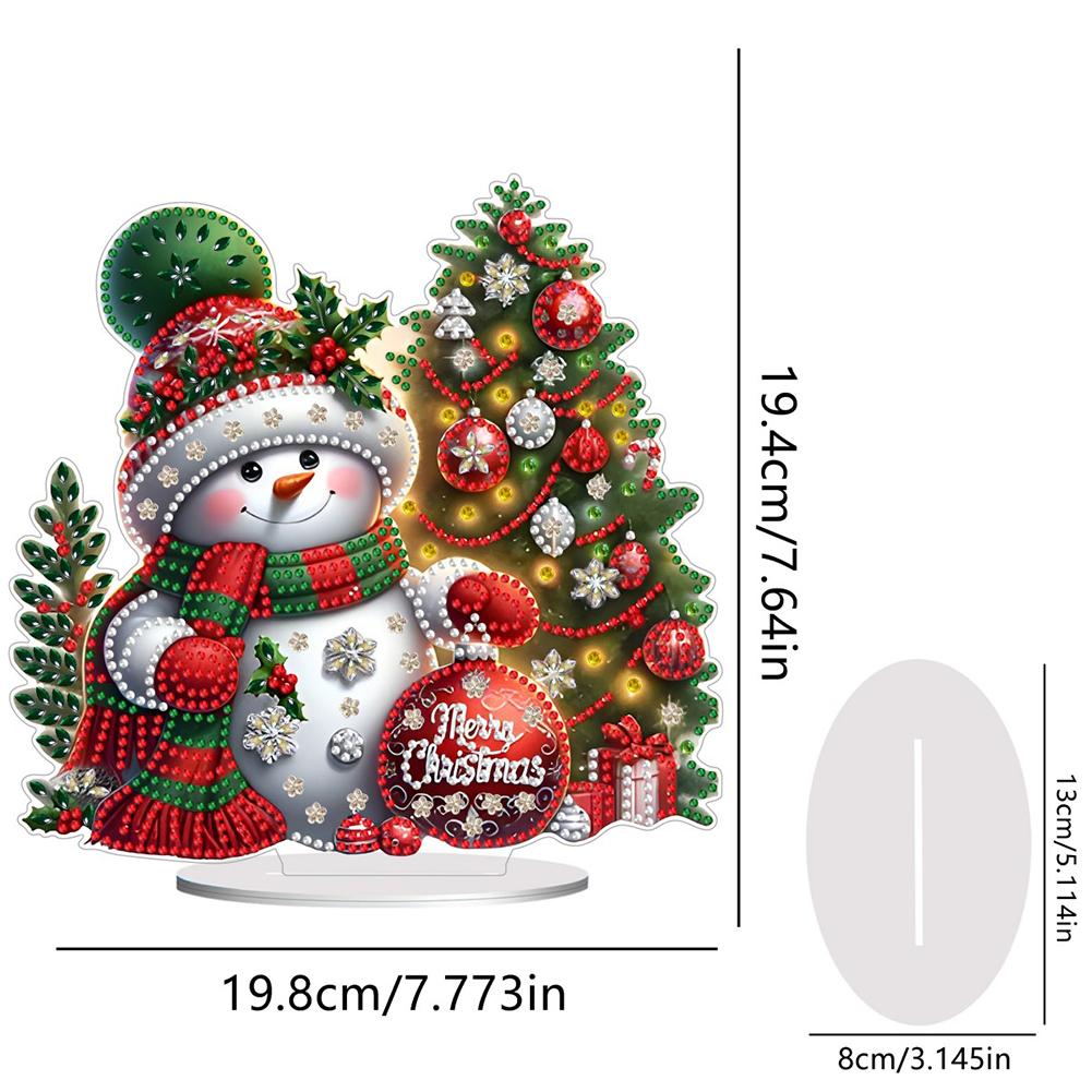 2D Flat Acrylic Christmas Snowman Diamond Painting Desktop Ornament Kit DIY Diamond Painting Desktop Decorations for Home Office