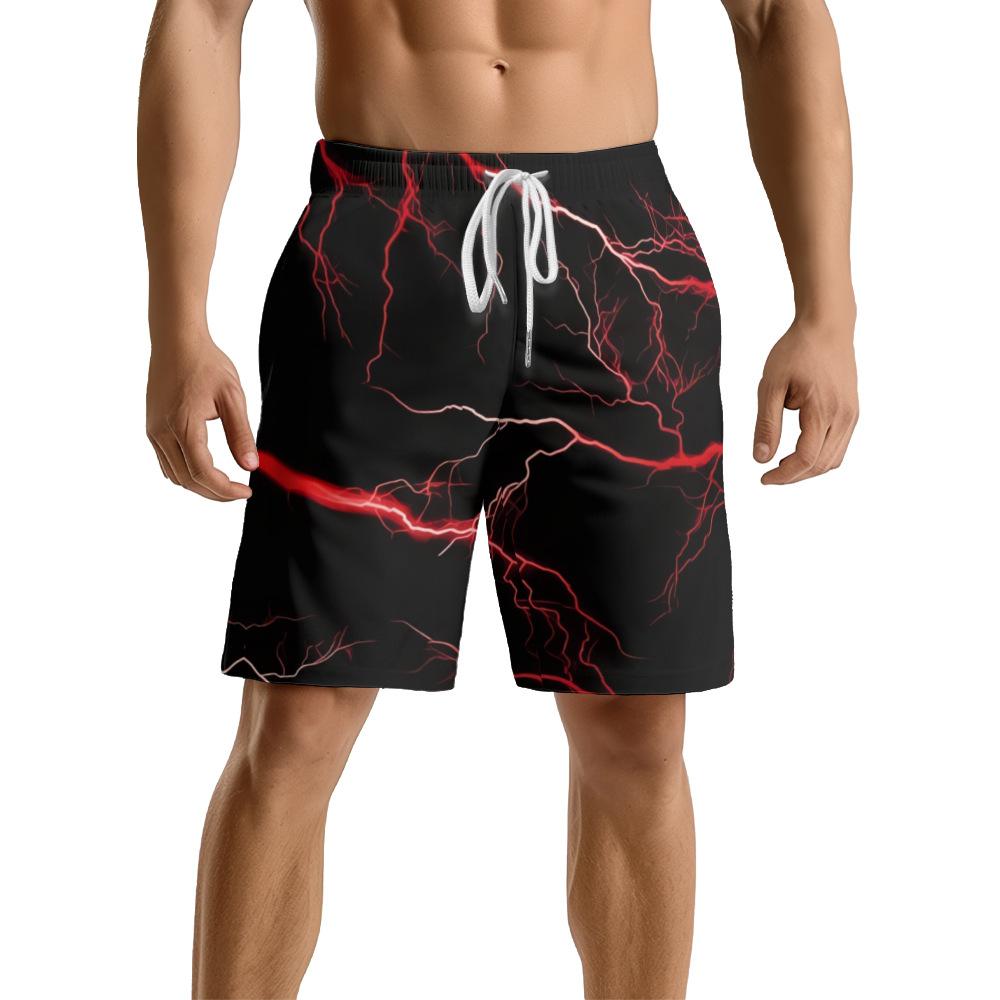 Pantaloncini Casual da Uomo con Elemento Fulmine Oscuro Naturale Europeo e Americano Pantaloni da Spiaggia